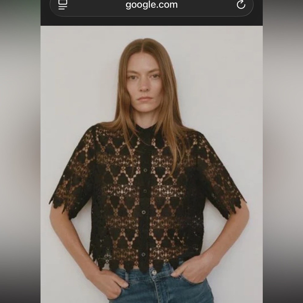 Frame Black Lace Button Down Top